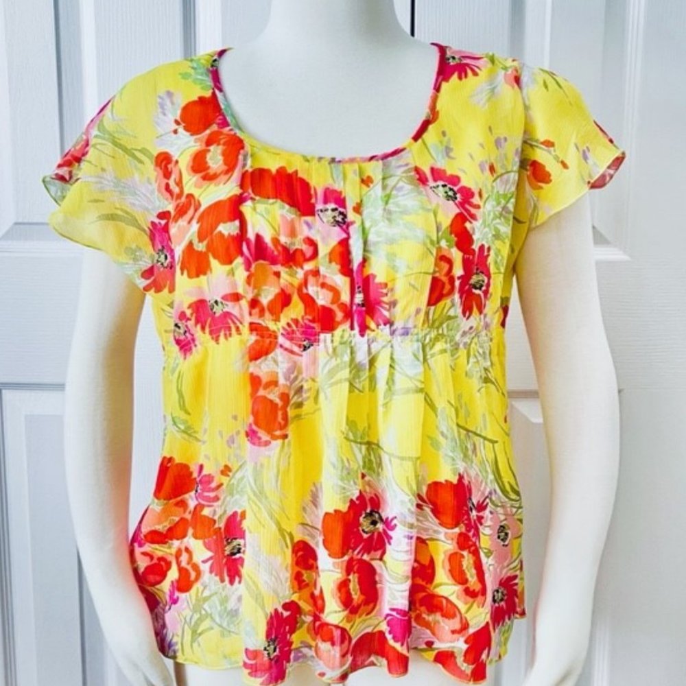 Spense Scoop Neck Cap Sleeve Chiffon Lined Peplum Top (L) Excellent Condition